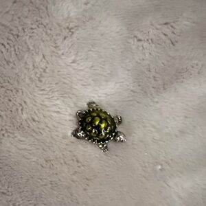 Silver and Green Turtle Brooch